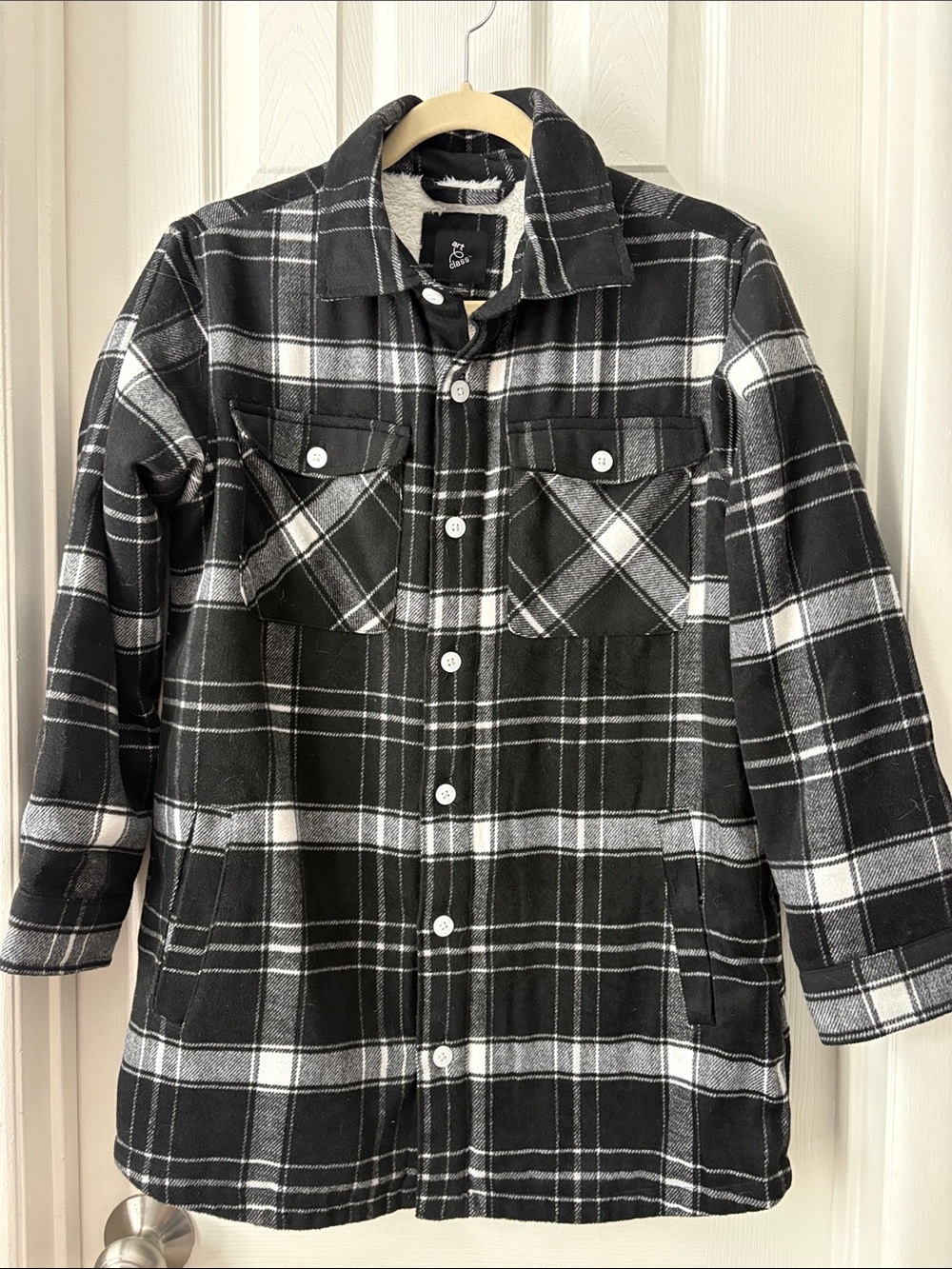ART CLASS Black & White Plaid Fleece-Lined Jacket Shacket girls XL